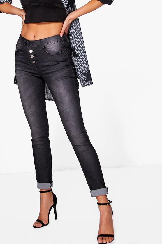 Lyla Midrise Button Front Skinny Jeans